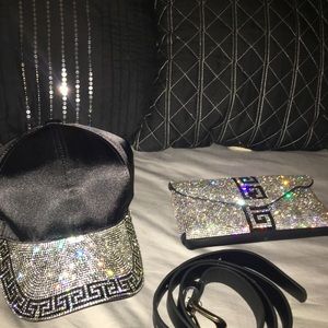 Rhinestone hat & rhinestone clutch/fannypack